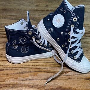 Converse Black High-Tops with White Celestial Patterns